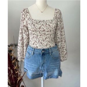 WOMENS WHITE LONG SLEEVE FLORAL BLOUSE
